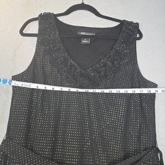 RB Collection New York Womens Size 14 Midi Dress Black Gold Ruffle Party Event - Picture 8 of 12
